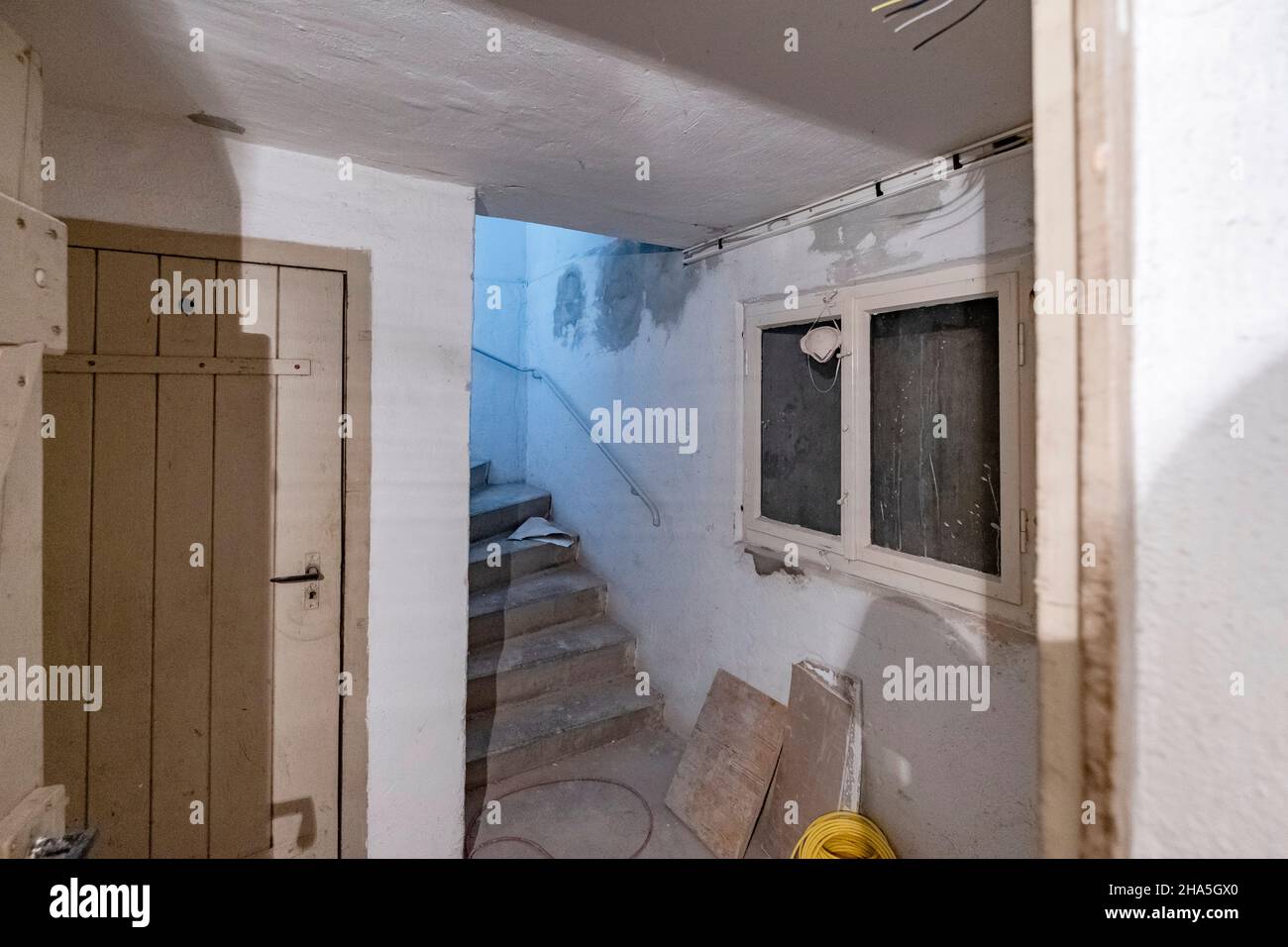 construction site,refurbishment and renovation of an apartment,basement exit Stock Photo