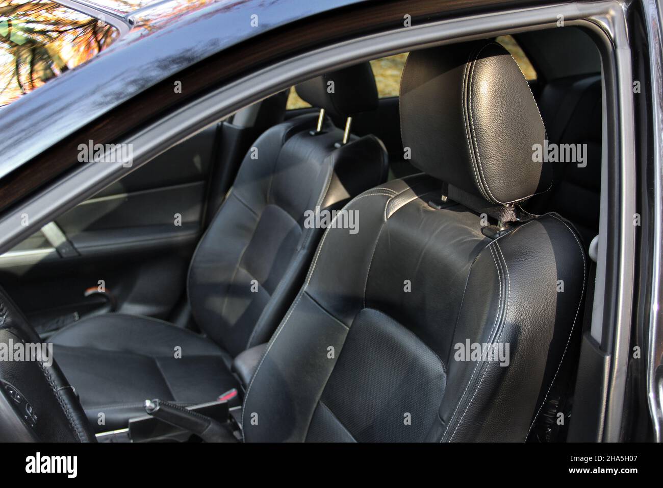 Black leather car seats. Luxury car interior. Car Stock Photo Alamy