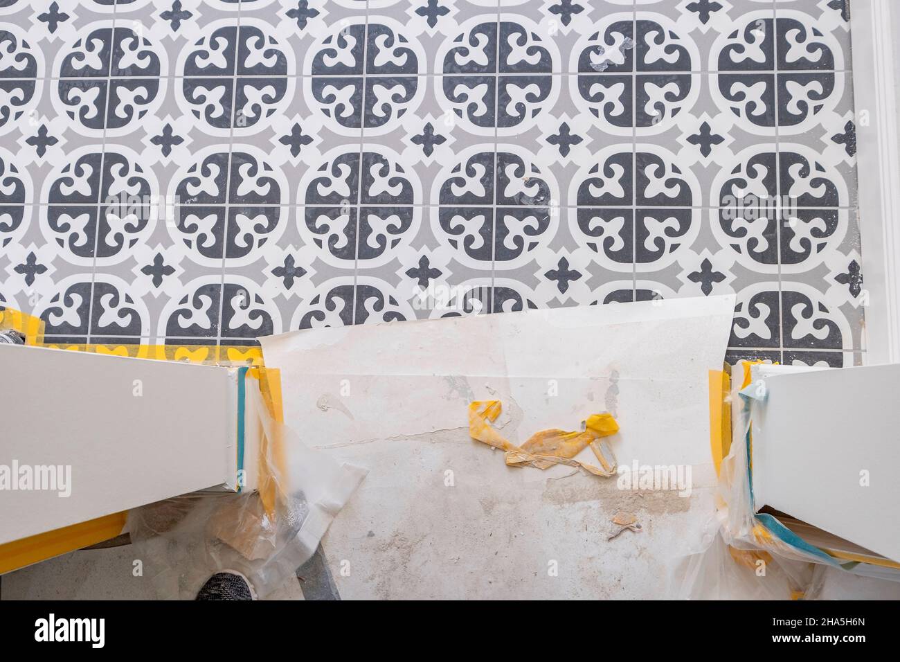 Image showcasing construction site,refurbishment and renovation of an apartment,covered ...