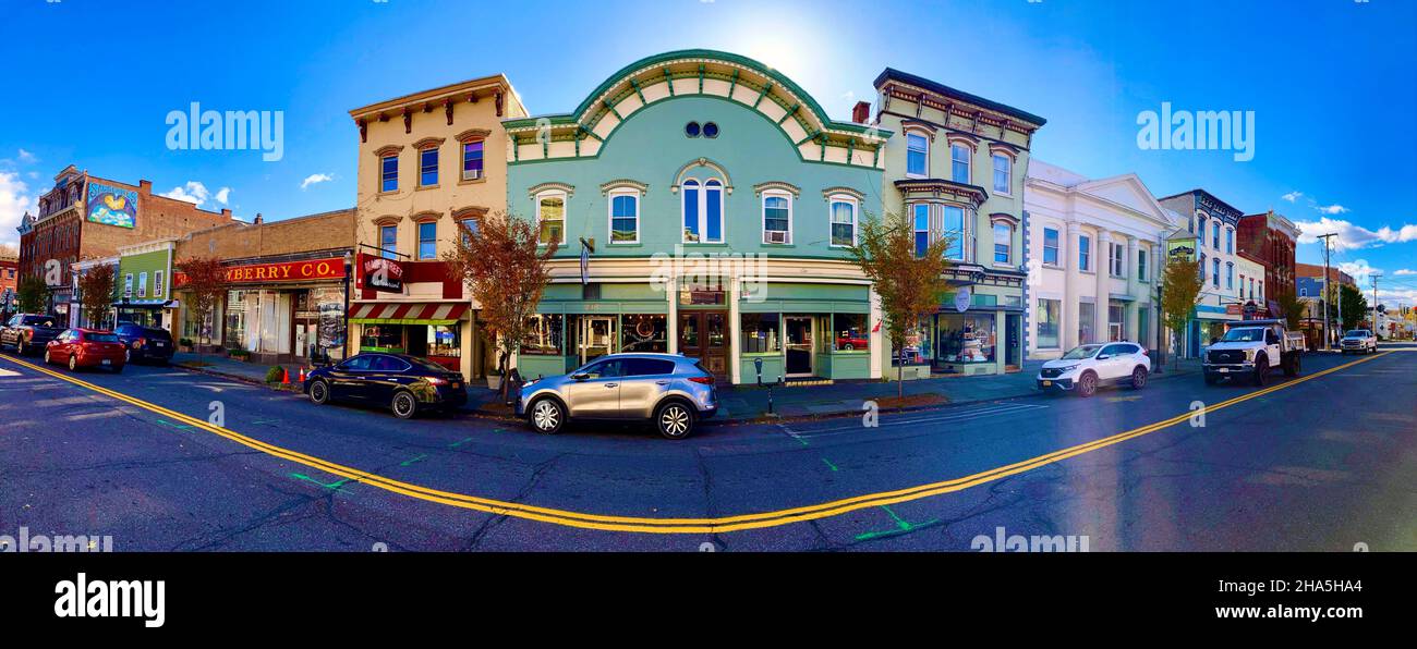 panoramic image of village of saugerties townhouses built in various architecture styles Stock Photo