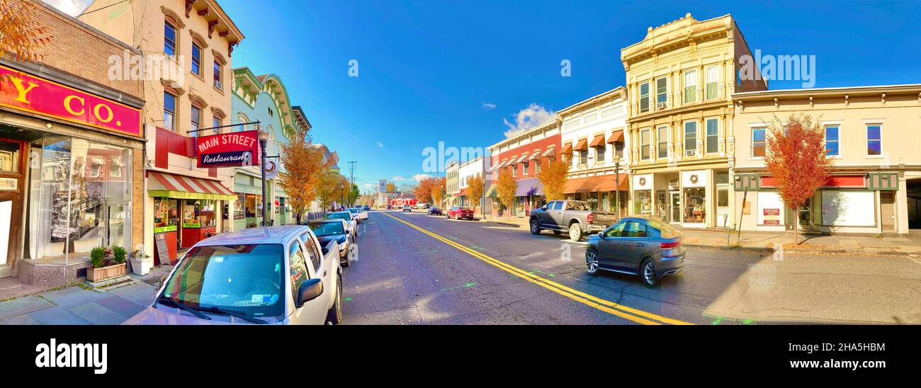 panoramic image of village of saugerties townhouses built in various architecture styles Stock Photo