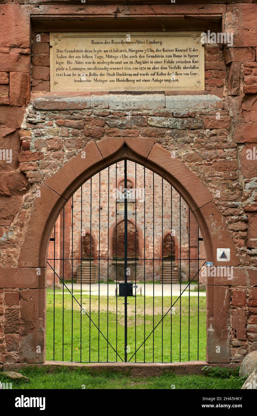 gate of the ruined limburg an der haardt monastery,former benedictine abbey,german wine route,bad dürkheim,rhineland-palatinate,germany Stock Photo