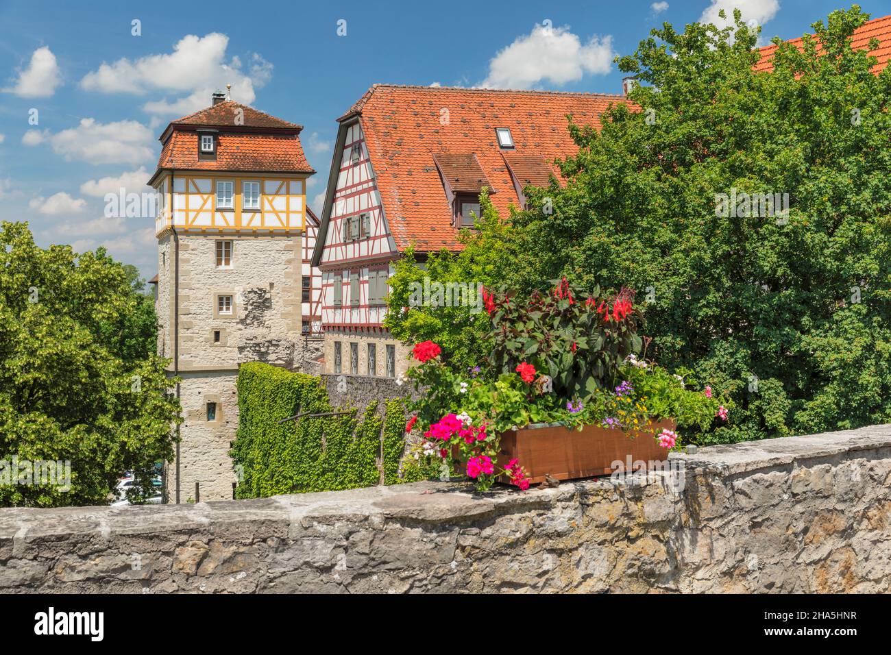 city gate tower from 1466 on the city wall,vellberg,hohenlohe,baden-württemberg,germany Stock Photo