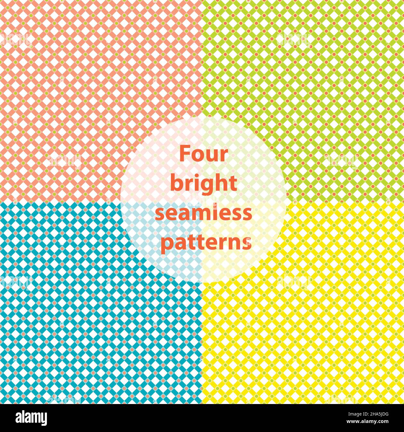 Four bright seamless patterns: pink, blue, green, yellow; vector illustration Stock Vector