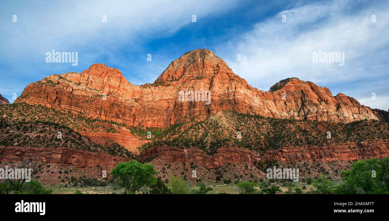 East Wall of Zion Canyon at Sunset, Zion National Park, Utah Stock Photo