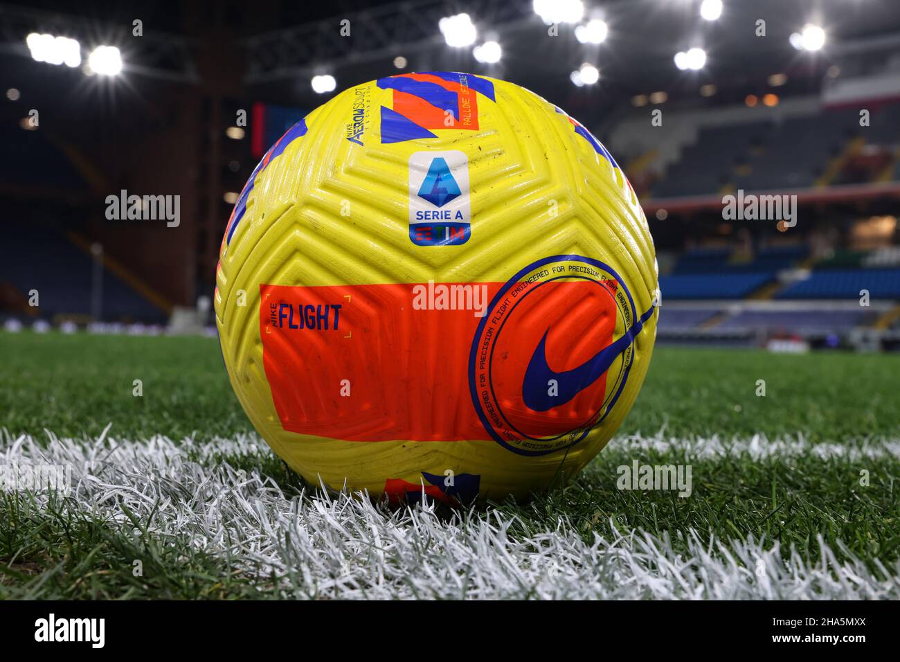 Genoa, Italy, 10th December 2021. A Nike Flight Fluo Official Serie A matchball during the Serie A match at Luigi Ferraris, Genoa. Picture credit should read: Jonathan Moscrop / Sportimage Credit: Sportimage/Alamy Live News Stock Photo
