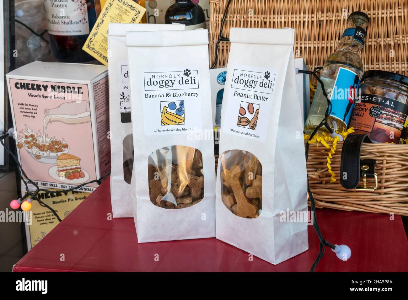 Norfolk doggy deli home-baked, flavoured dog biscuits. Stock Photo