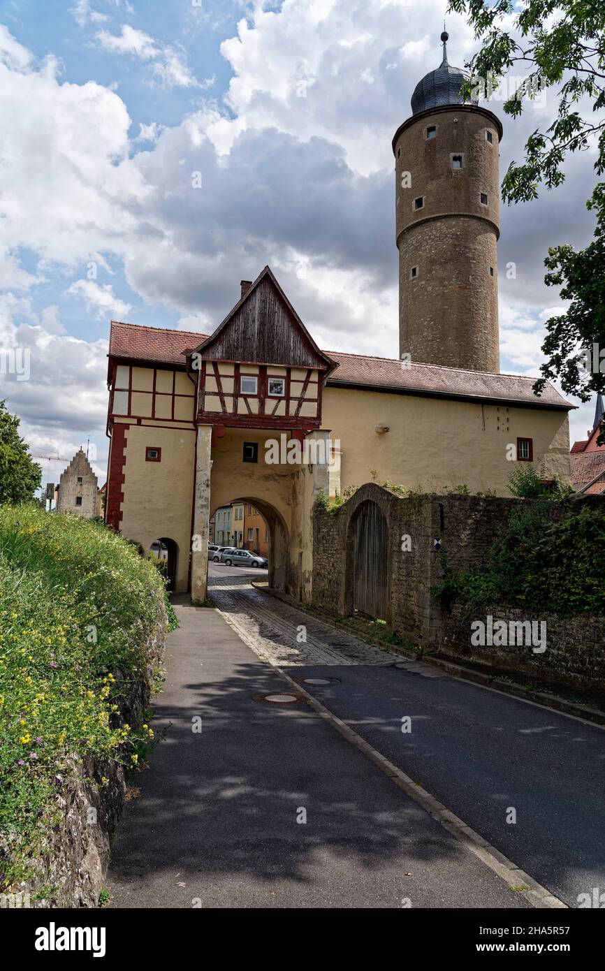 bulwark and pigeon tower in the historic old town of ochsenfurt am main,würzburg district,lower franconia,franconia,bavaria,germany Stock Photo