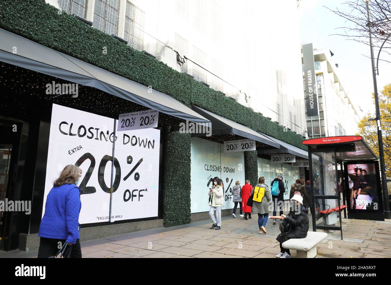House of Fraser department store due to close down in January 2022, amidst the coronavirus pandemic economic downturn for bricks and mortar shops, on Oxford Street, London, UK Stock Photo