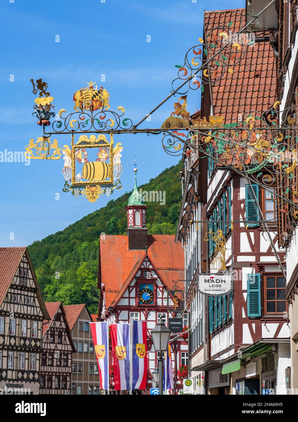 boom at the gasthof fass in wilhelmstrasse,bad urach,baden-wuerttemberg,germany Stock Photo