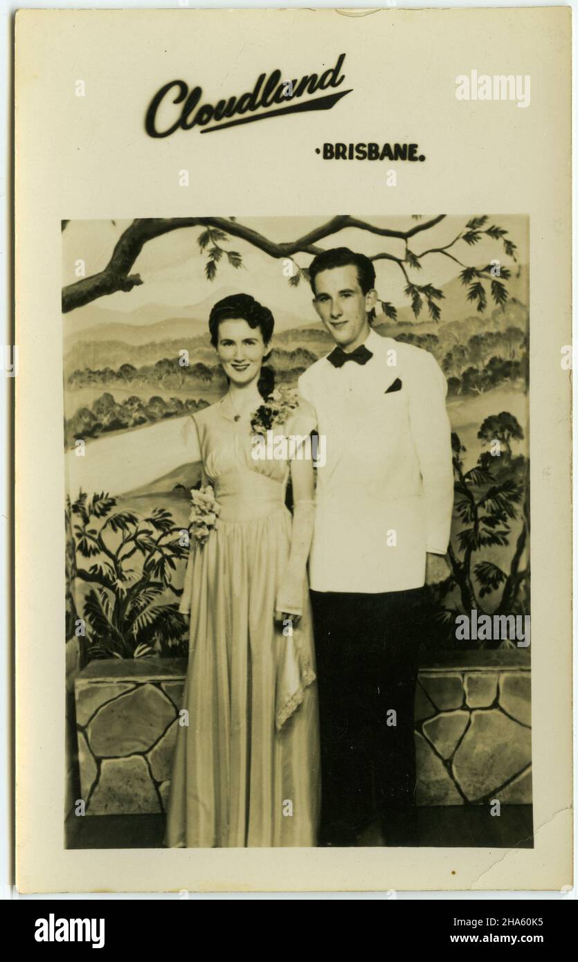 Photograph of a couple at Cloudland Ballroom in Brisbane, Australia, circa 1940. McKechnie family collection. Stock Photo