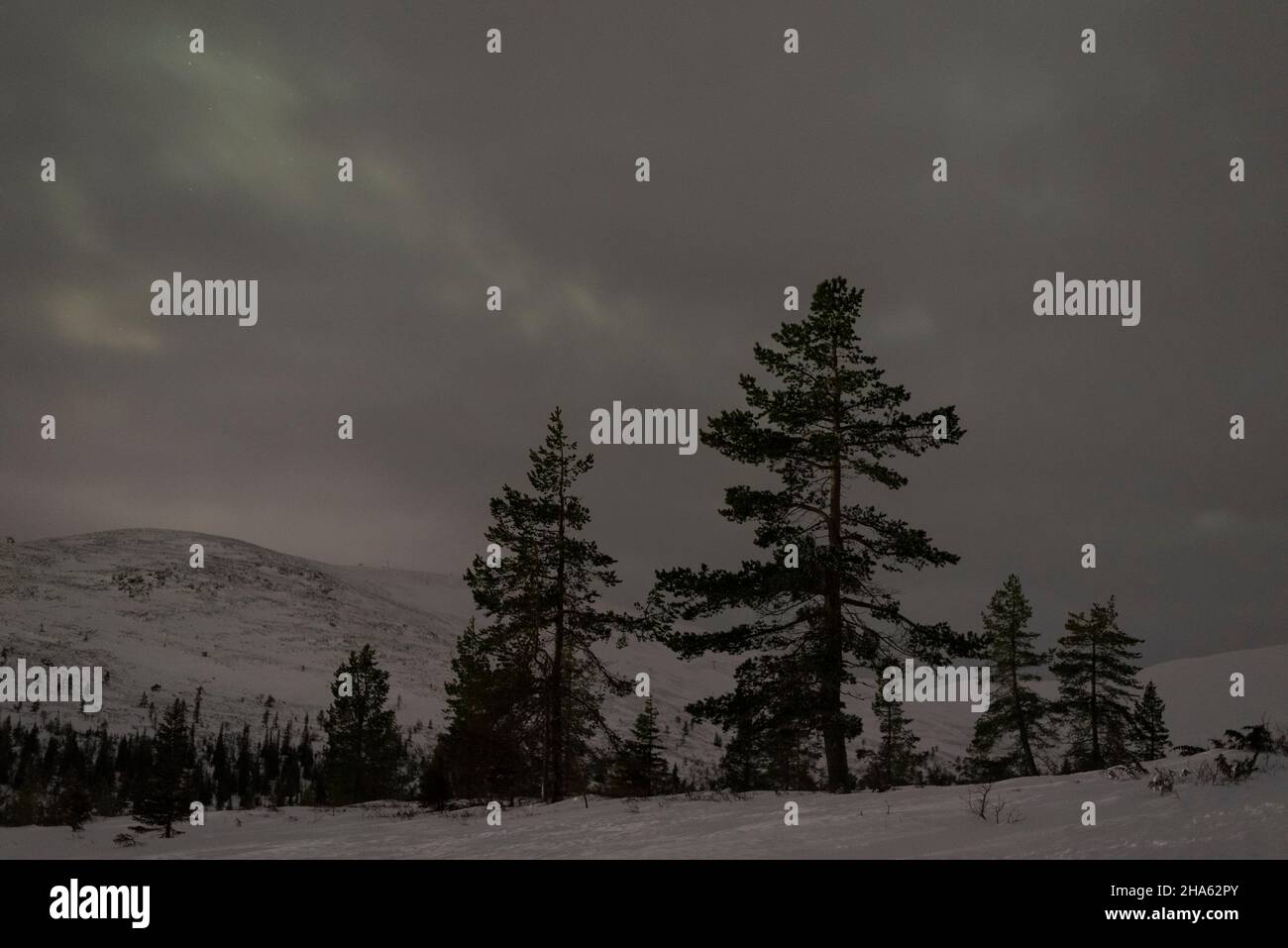 weak aurora,red sky,pallastunturi,muonio,lapland,finland Stock Photo