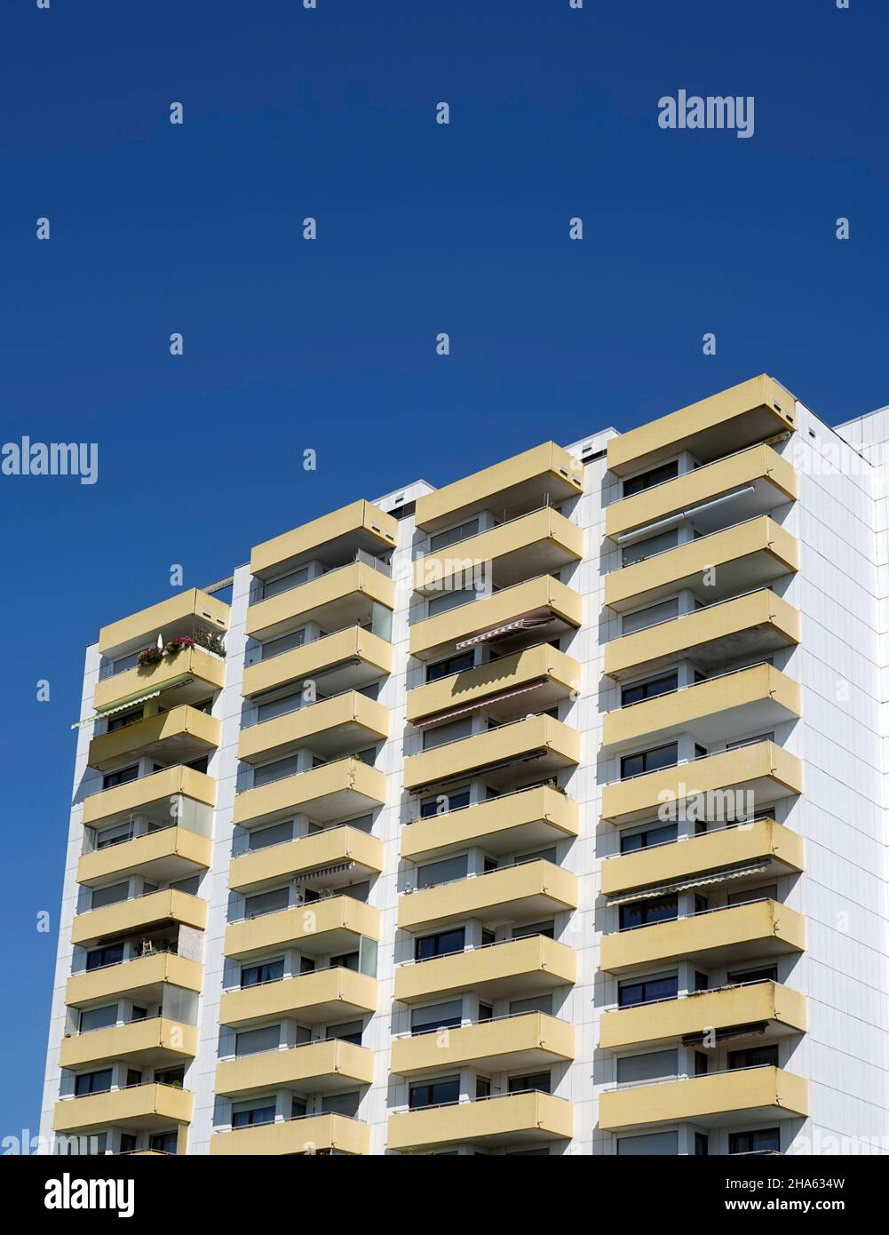 germany,bavaria,upper franconia,bamberg,high-rise,block of flats,yellow balconies Stock Photo