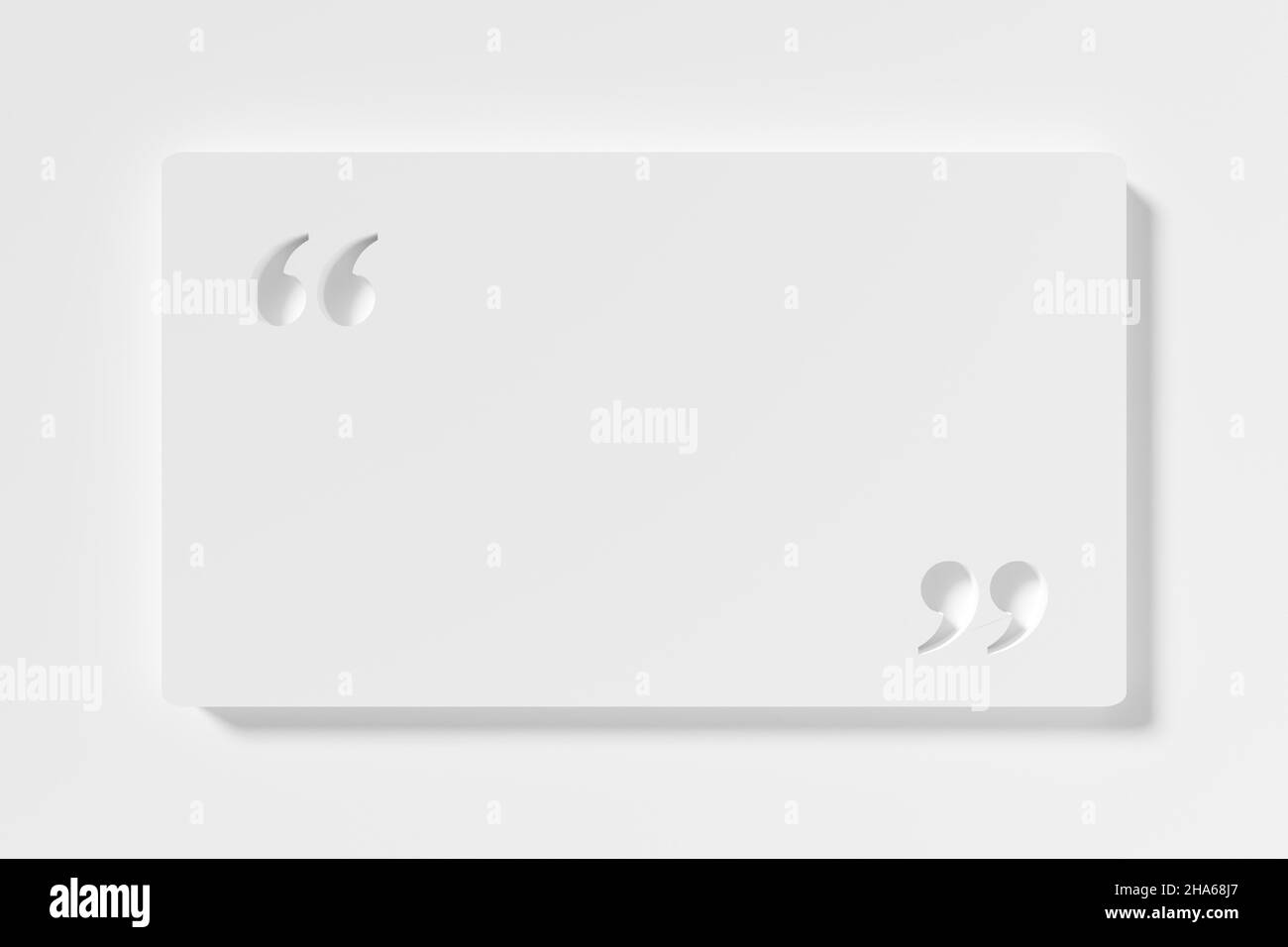 Empty, blank quotation mark speech bubble on white background, quote, speech or message template frame, 3D illustration Stock Photo