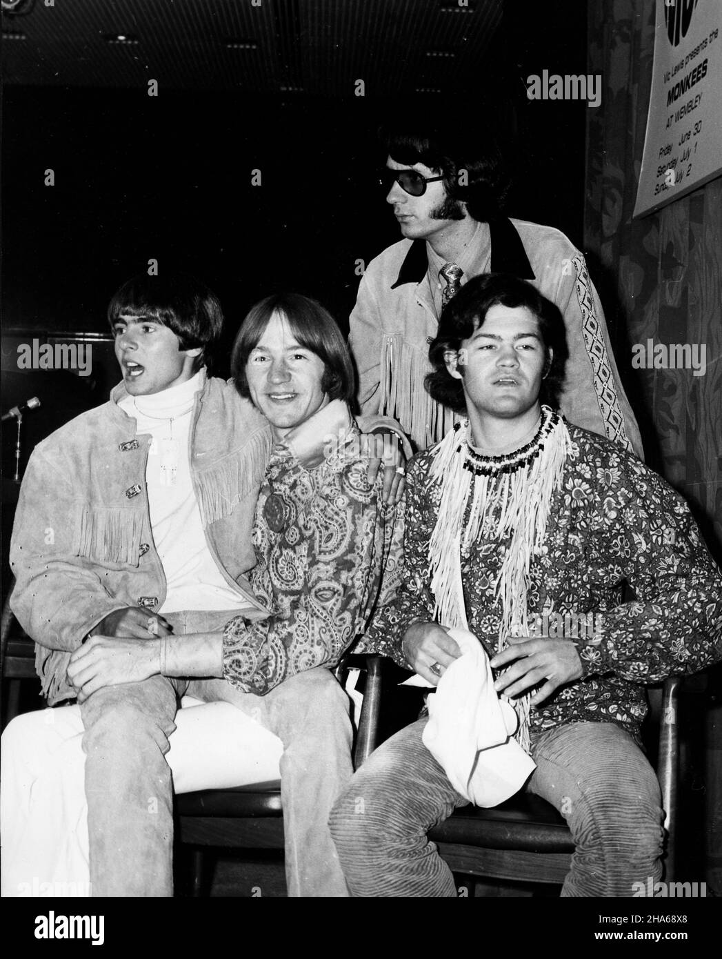 Jun 29, 1967; London, England, United Kingdom: American pop stars The Monkees PETER TORK, MICKY DOLENZ, DAVY JONES, and MIKE NESMITH making their first appearance in the U.K. (Credit Image: ¬© Keystone Press Agency/ZUMA Wire) Stock Photo