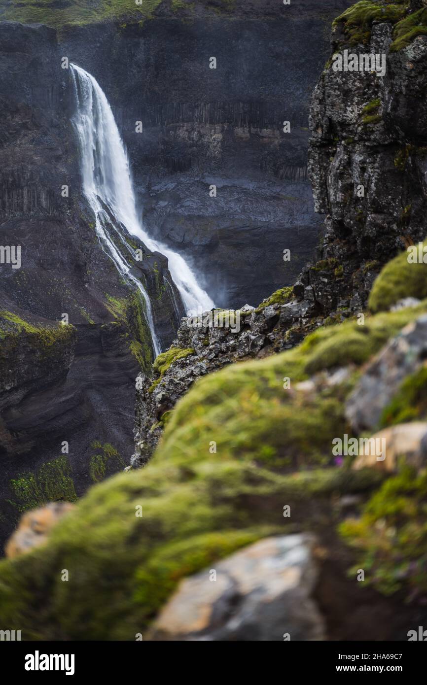 Haifoss waterfall in Iceland - one of the highest waterfall in Iceland, popular tourist destination Stock Photo