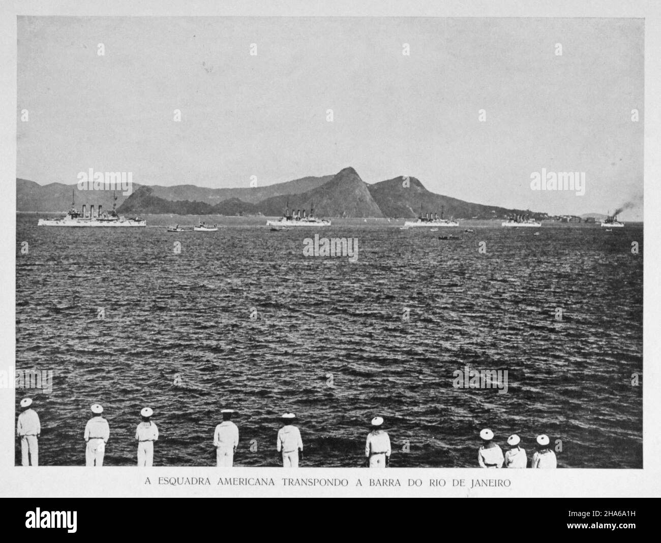 12 January 1908 – Arrival at Rio de Janeiro – Fleet enters Guanabara Bay Stock Photo