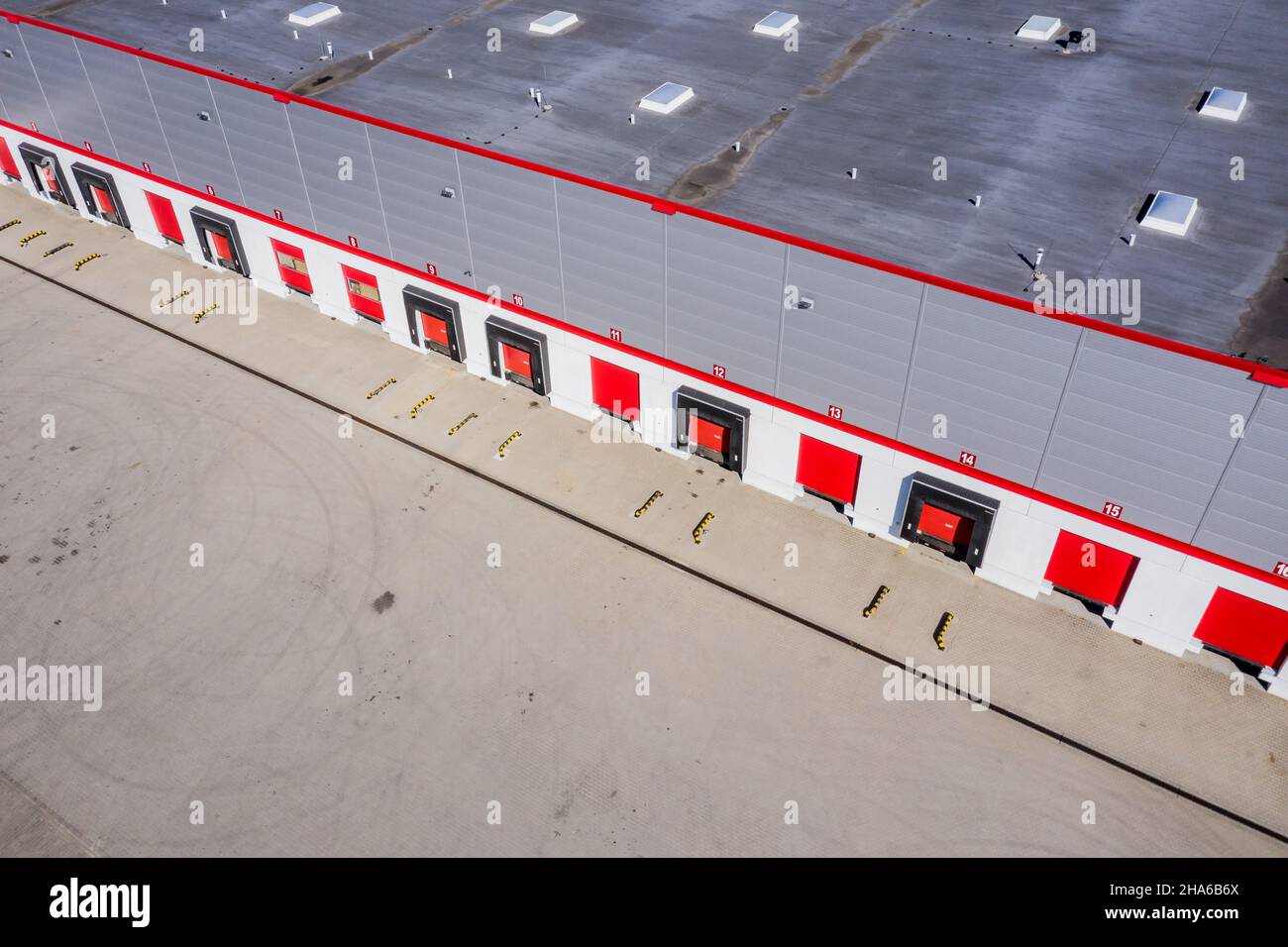 Loading bay, industrial building, logistics - aerial view Stock Photo ...