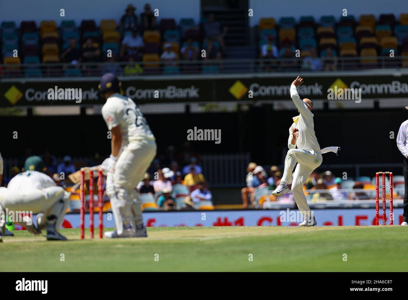 Nathan Lyon of Australia dismisses Dawid Malan of England and claims his 400th wicket Stock Photo