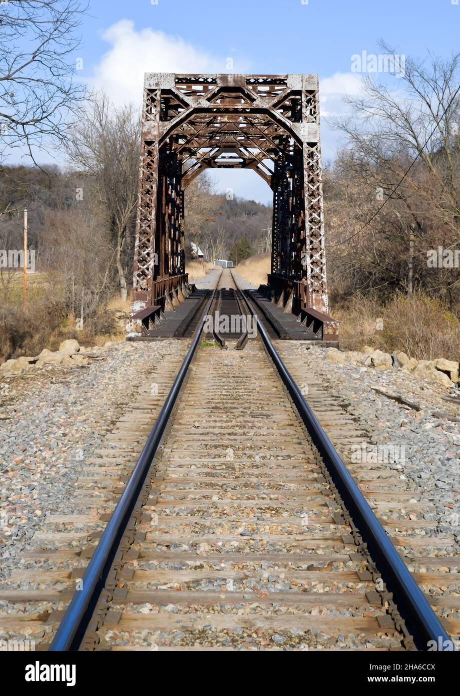 vintage steel railroad tracks and bridge Stock Photo Alamy