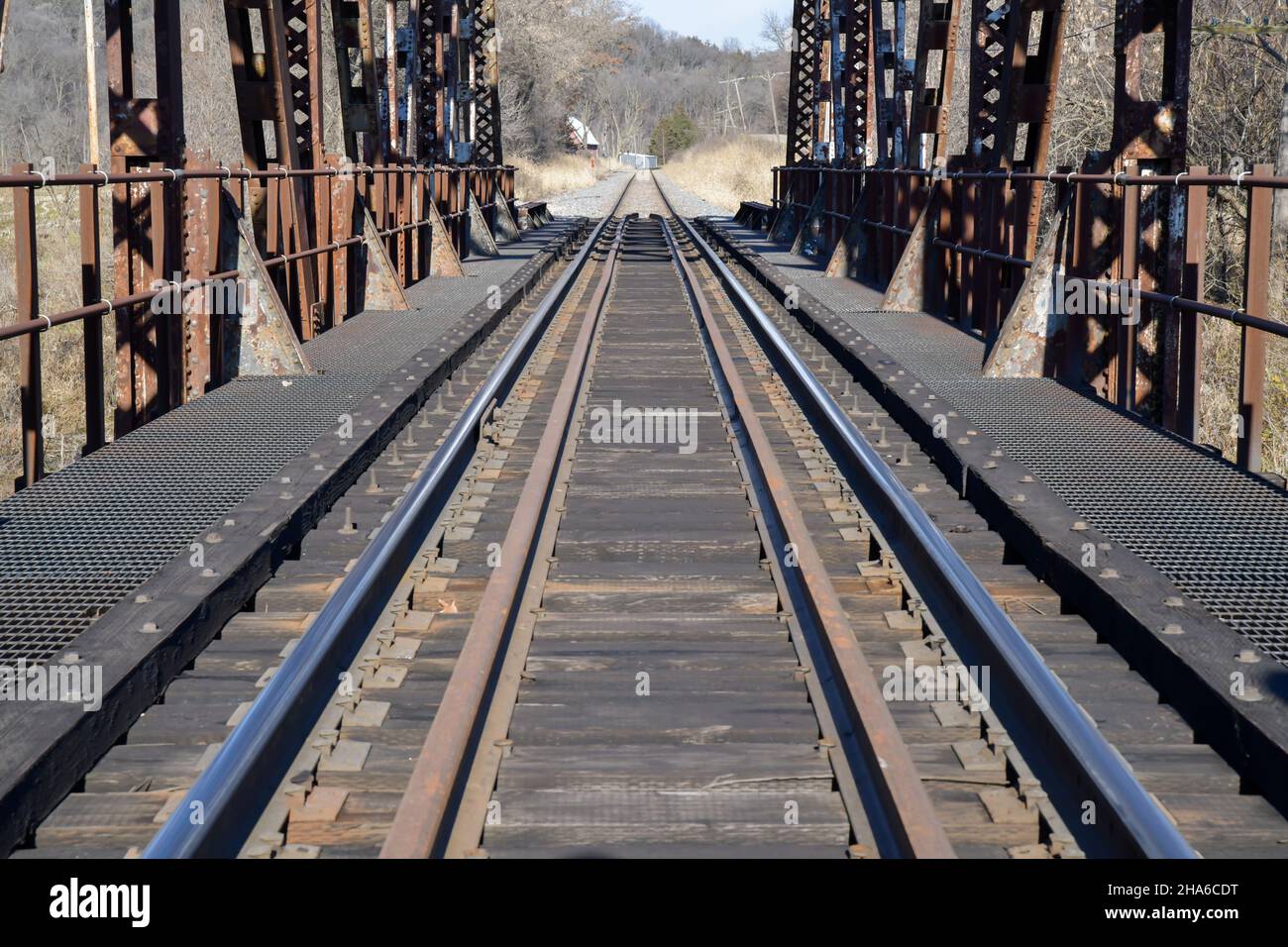 vintage steel railroad tracks and bridge Stock Photo Alamy