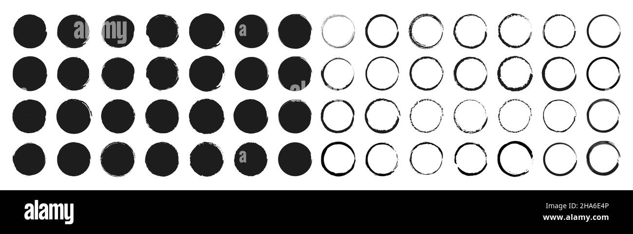 Set of circle brushes elements. Different circle brush strokes. Grunge ...