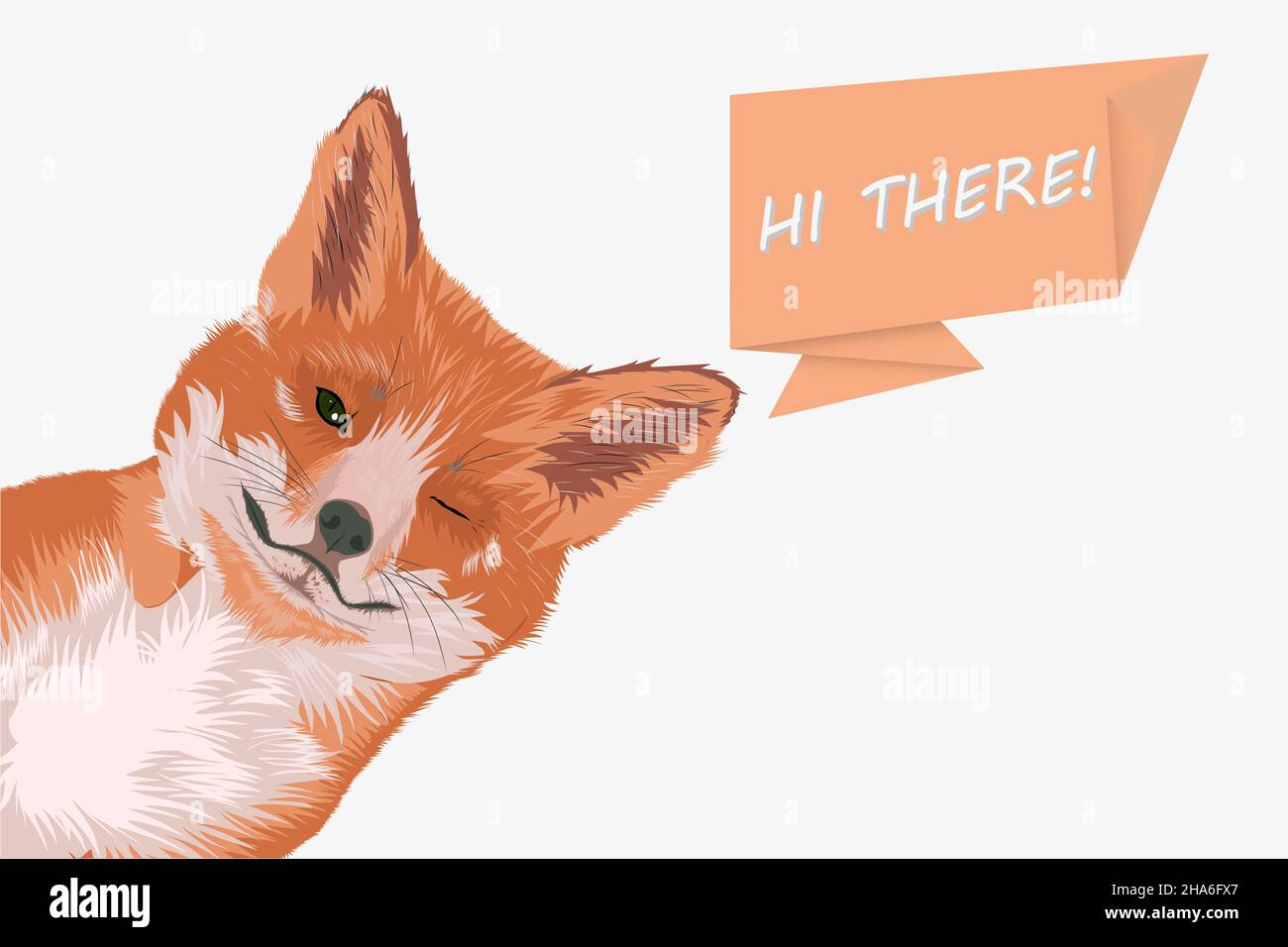 Cute red fox portrait. Fox with large fluffy ears Stock Vector