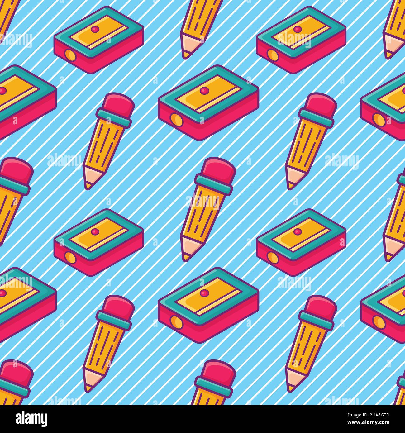 pencil and pencil sharpener seamless pattern vector illustration in