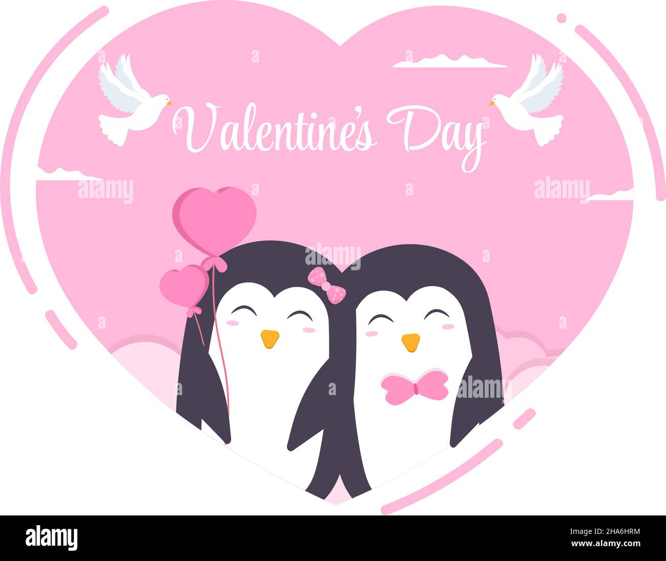 Cute Couple Animal Penguin Happy Valentine's Day Flat Design Illustration Which is Commemorated on February 17 for Love Greeting Card Stock Vector