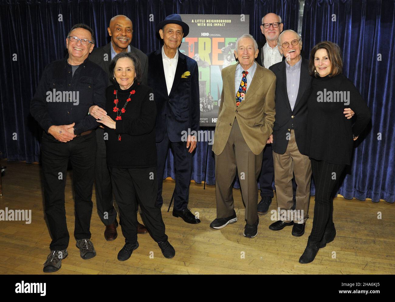New York, USA. 10th Dec, 2021. L-R: Norman Stiles, NA, Roscoe Orman, Emilio Delgado, Bob McGrath, Frank Oz, Christopher Cerf and Sharon Lerner attend the NY special screening of Street Gang: How We Got To Sesame Street at Symphony Space in New York, NY on December 10, 2021. (Photo by Stephen Smith/SIPA USA) Credit: Sipa USA/Alamy Live News Stock Photo