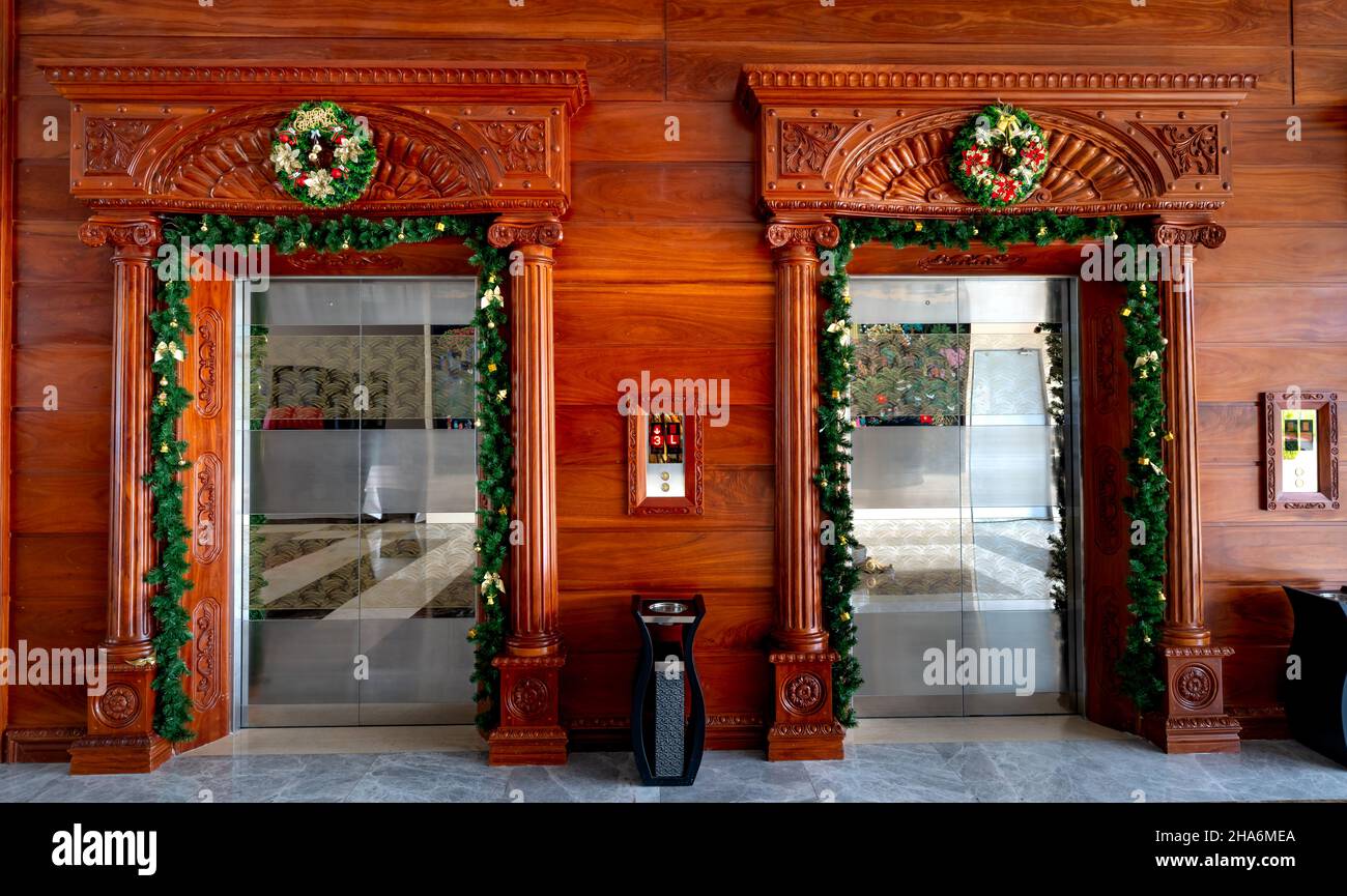 Christmas decorations outside the fivestar resort's elevator Stock Photo Alamy