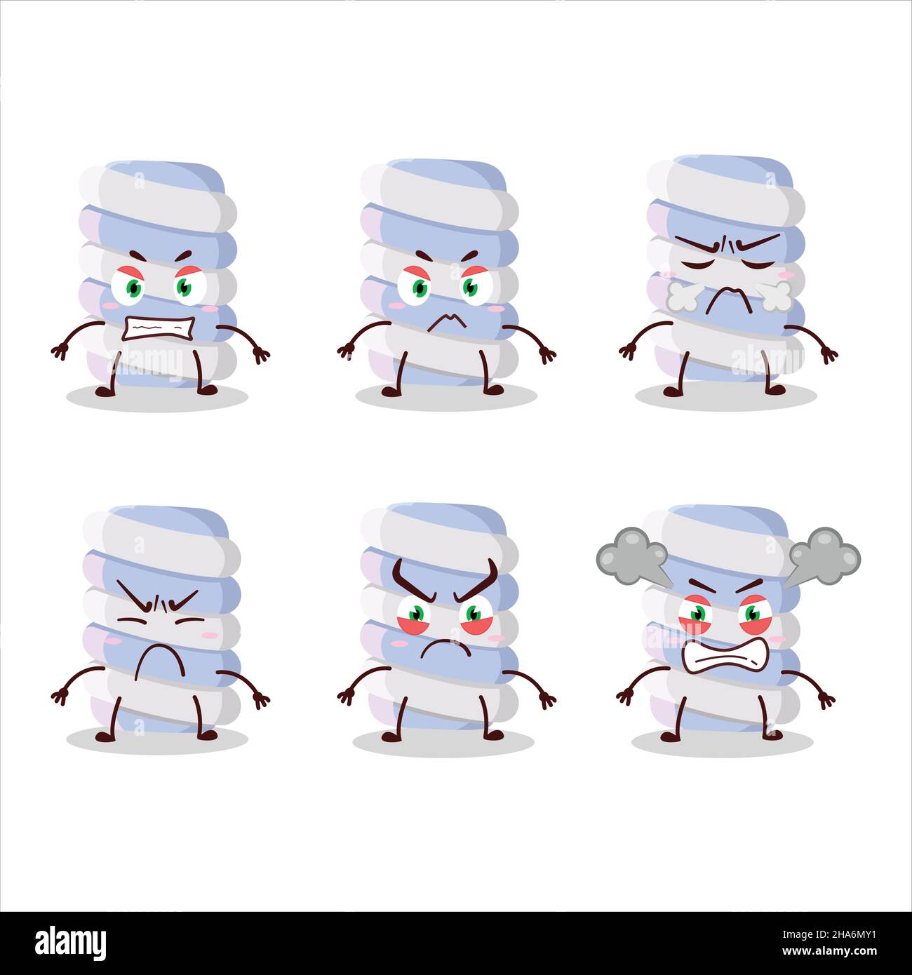 Blue marshmallow twist cartoon character with various angry expressions. Vector illustration Stock Vector