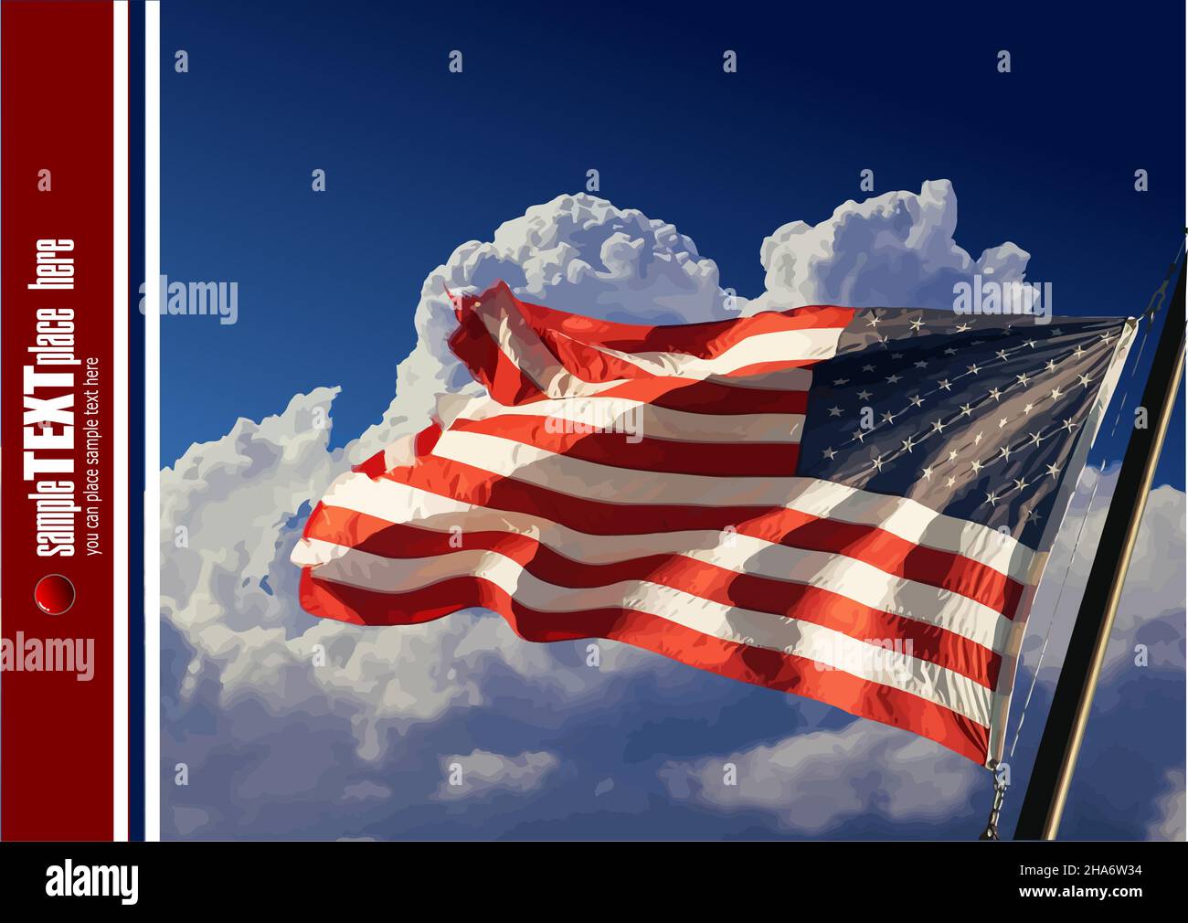 4th July Independence day of United States of America. Flag on sky background Vector 3d illustration Stock Vector