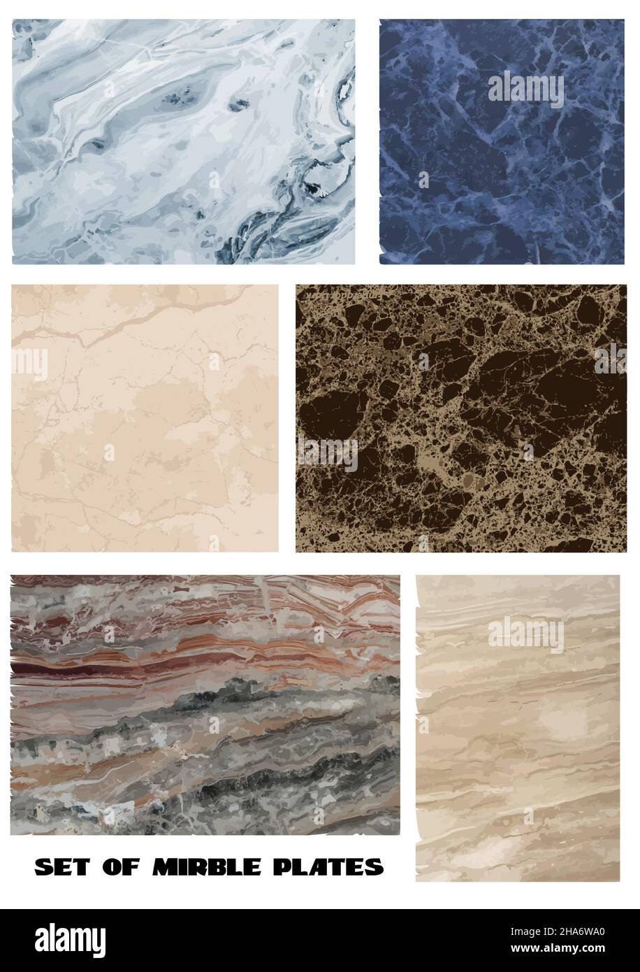 Set of marble texture background. Vector color illustration Stock ...