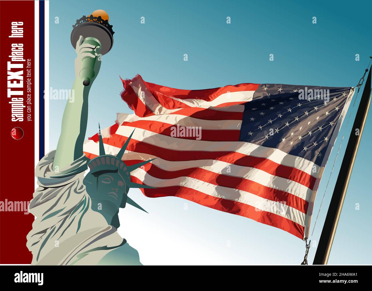 4th July Independence day of United States of America. Flag on sky background Vector 3d illustration Stock Vector