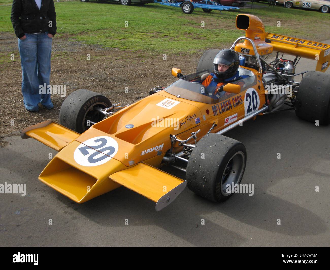 Although the name on the side of the car is 'Tony Roberts', this may be Tim Rush having a drive before buying the car, Pukekohe, 13 Sep 2009 Stock Photo