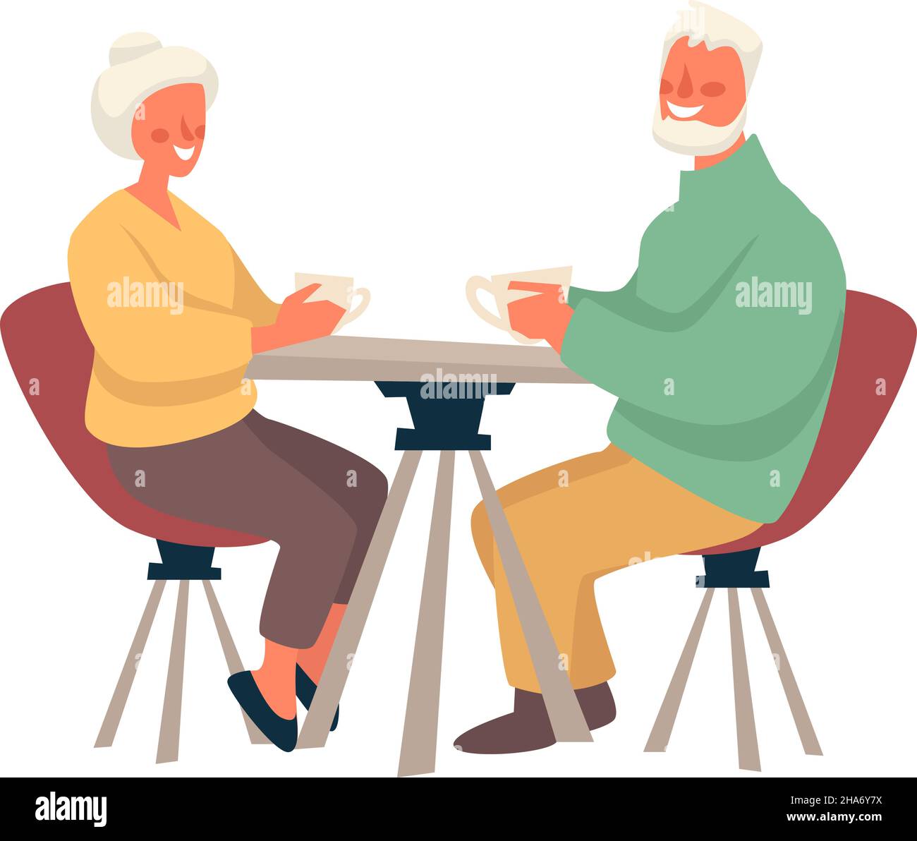 Senior people on date, man and woman drinking coffee in cafe or restaurant. Grandmother or grandfather sitting by a table and talking. Communication a Stock Vector