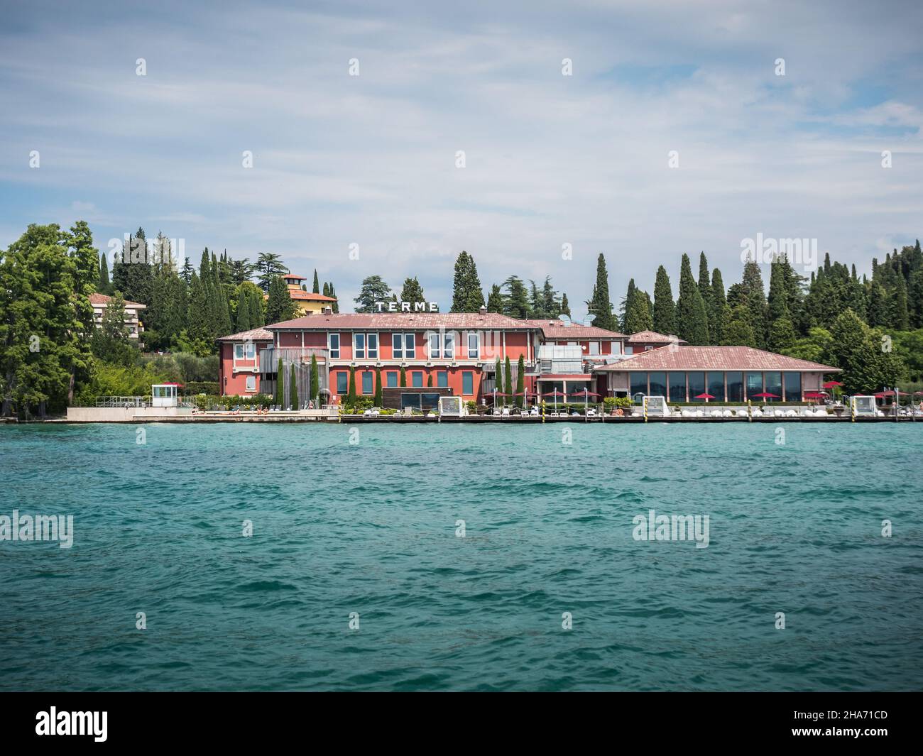 Sirmione, Italy - August 7 2021: Terme di Sirmione Aquaria Thermal Spa and Bath Exterior Stock Photo