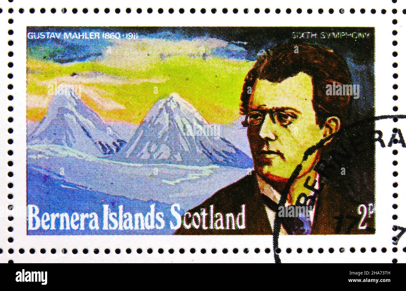 MOSCOW, RUSSIA - NOVEMBER 4, 2021: Postage stamp printed in Scotland shows  Gustav Mahler - "Sixth Symphony", Scotland: Bernera Island serie, circa 197  Stock Photo - Alamy