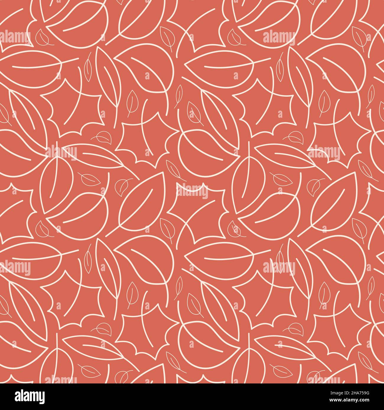 Autumn leaves seamless pattern. Hand drawn decorative pattern on red background Stock Vector