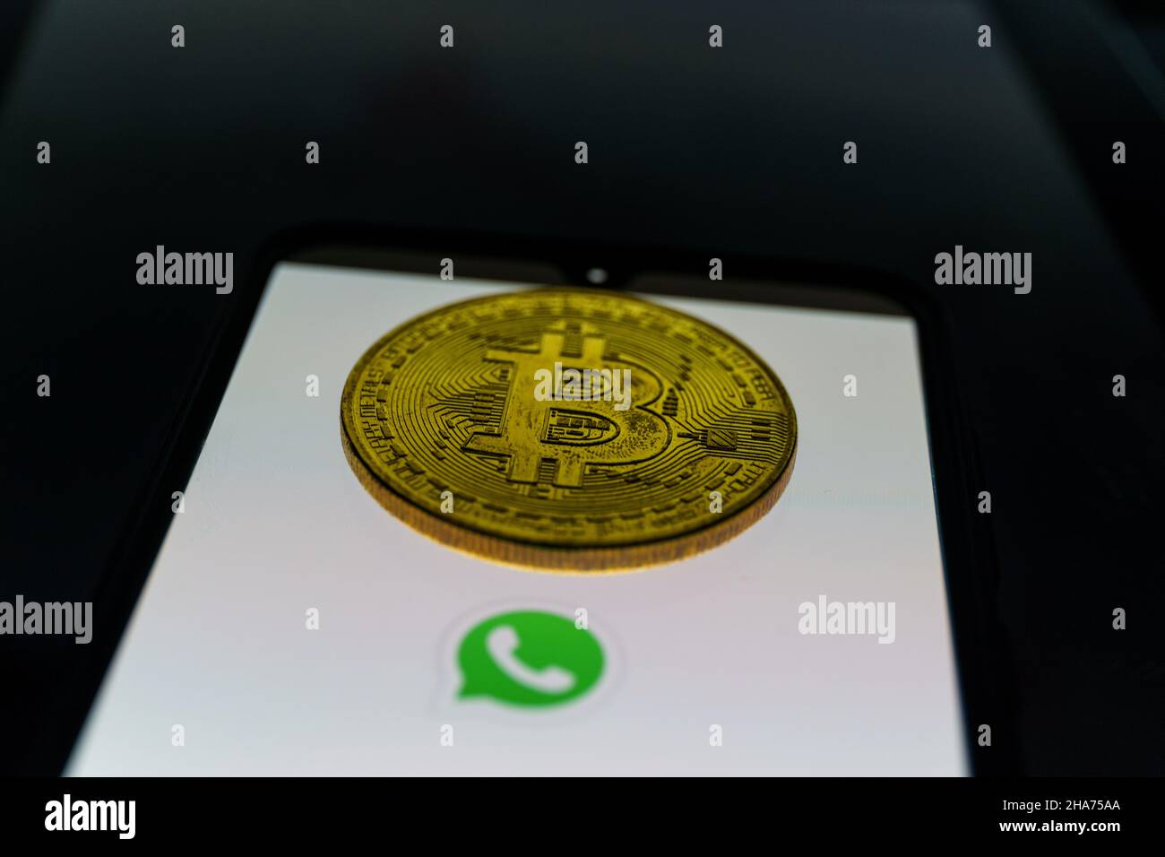 WhatsApp application on smartphone and bitcoin cryptocurency. WhatsApp  launches cryptocurrency payments Stock Photo - Alamy