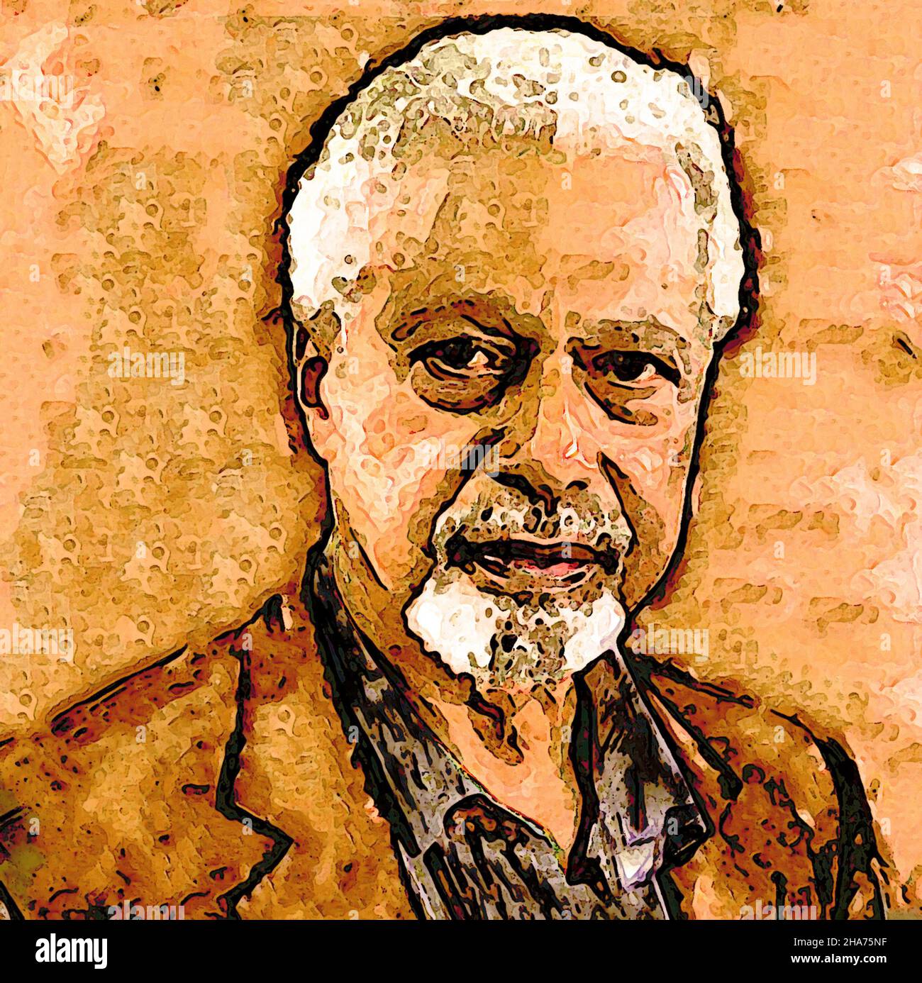 Art illustration, head and shoulder portrait of author, novelist, writer, academic, Abdulrazak Gurnah, winner of the 2021 Nobel Prize for Literature. Stock Photo