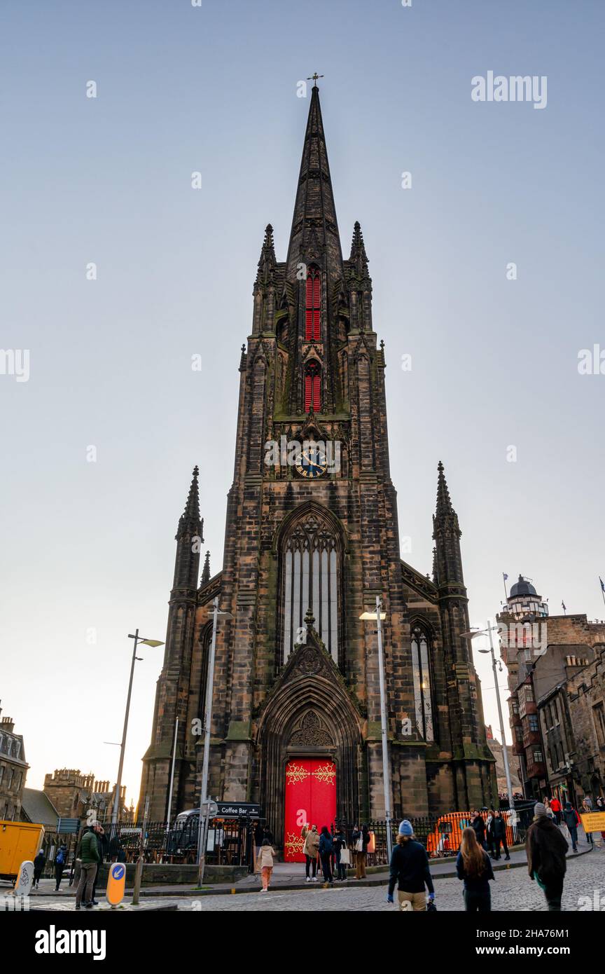 Edinburgh, Scotland- Nov 20, 2021:  The front of Tolbooth Kirk Church in Edinburgh. Stock Photo