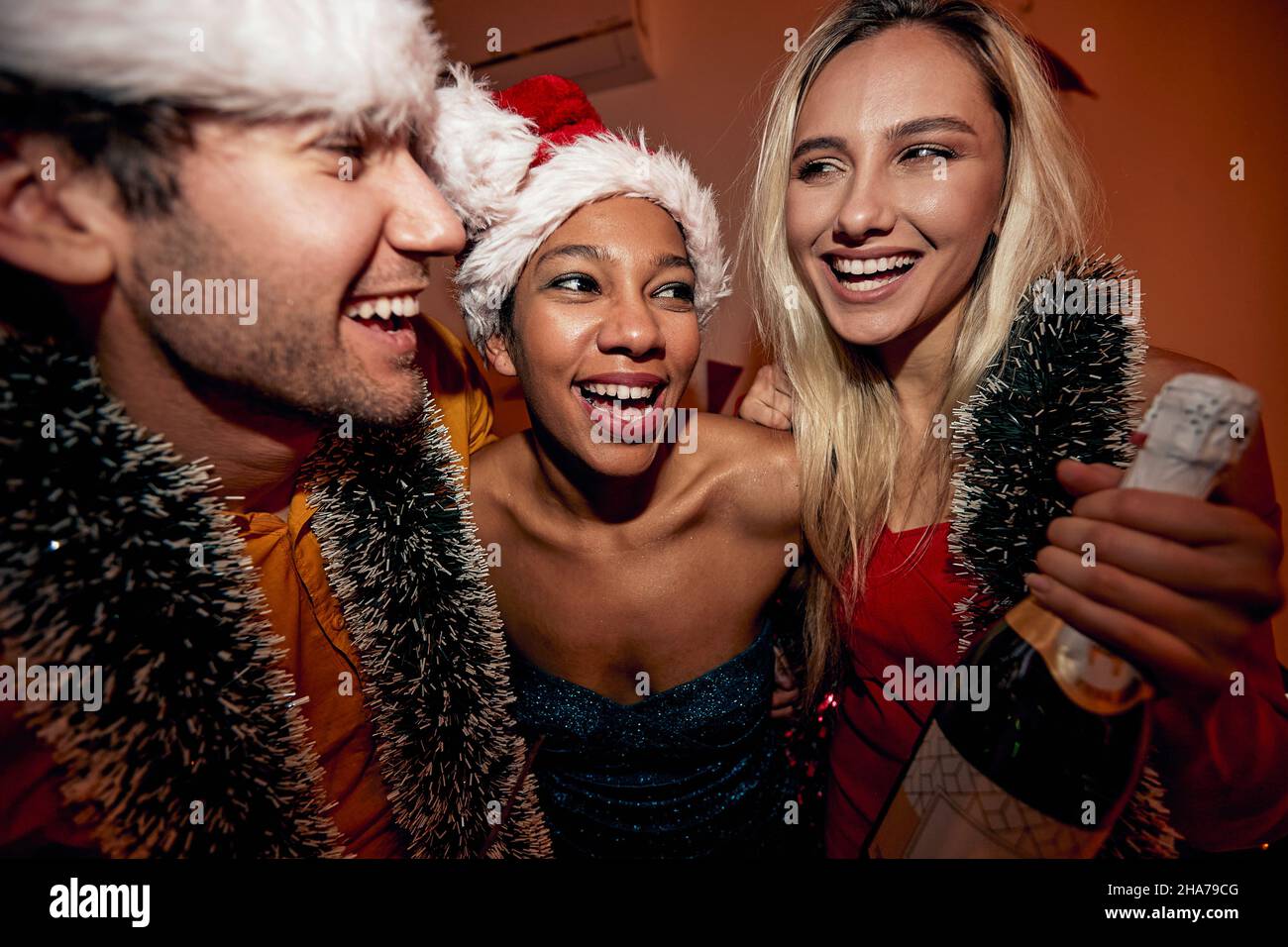 happy people Celebrating At New Year Party Together Stock Photo