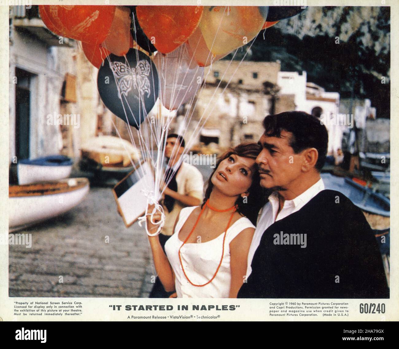 SOPHIA LOREN and CLARK GABLE in IT STARTED IN NAPLES 1960 director MELVILLE SHAVELSON costume design Orietta Nassali-Rocca Capri Productions / Paramount Pictures Stock Photo