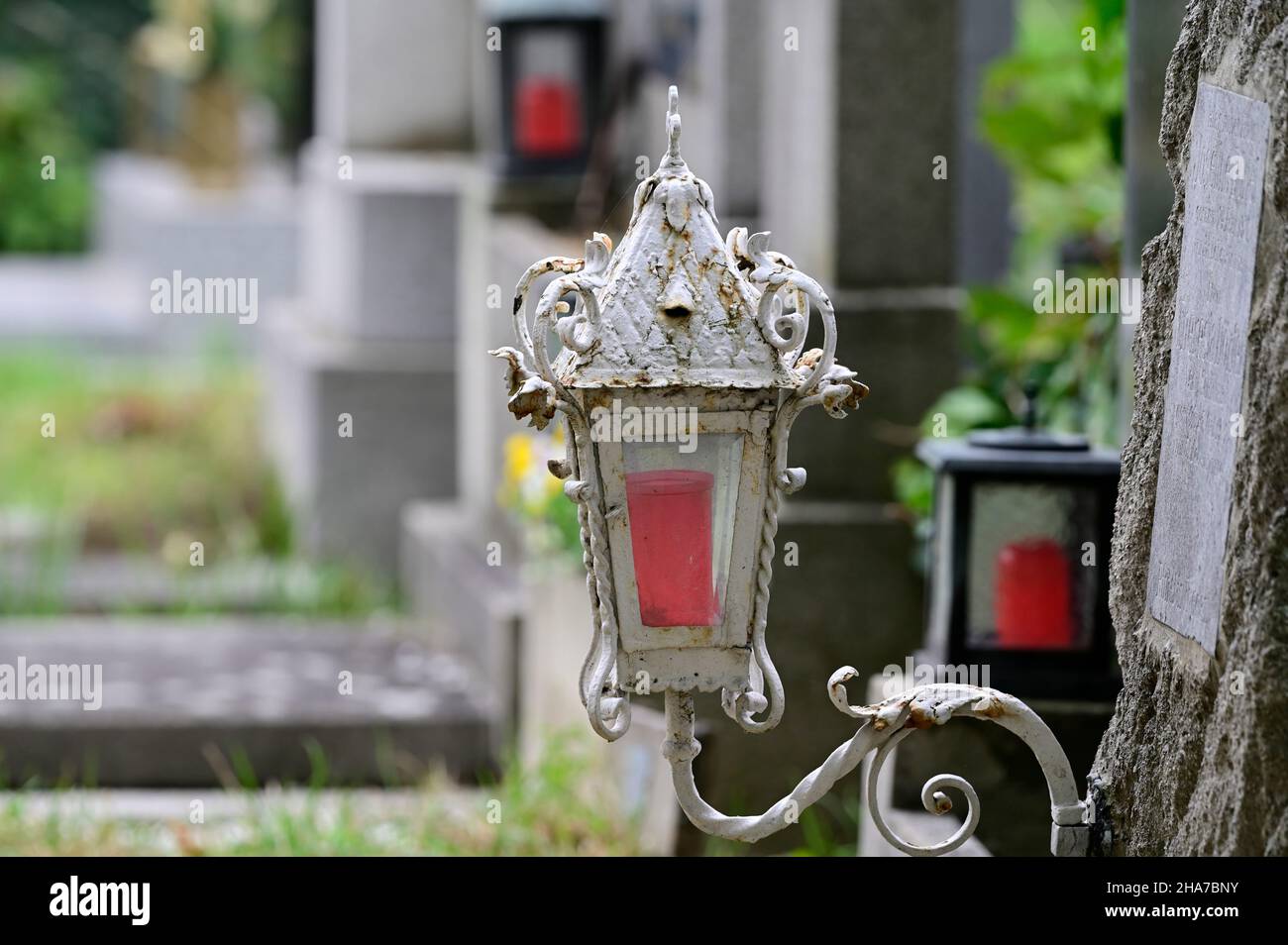 Vienna, Austria. The Vienna Central Cemetery. Grave lantern at the central cemetery Stock Photo