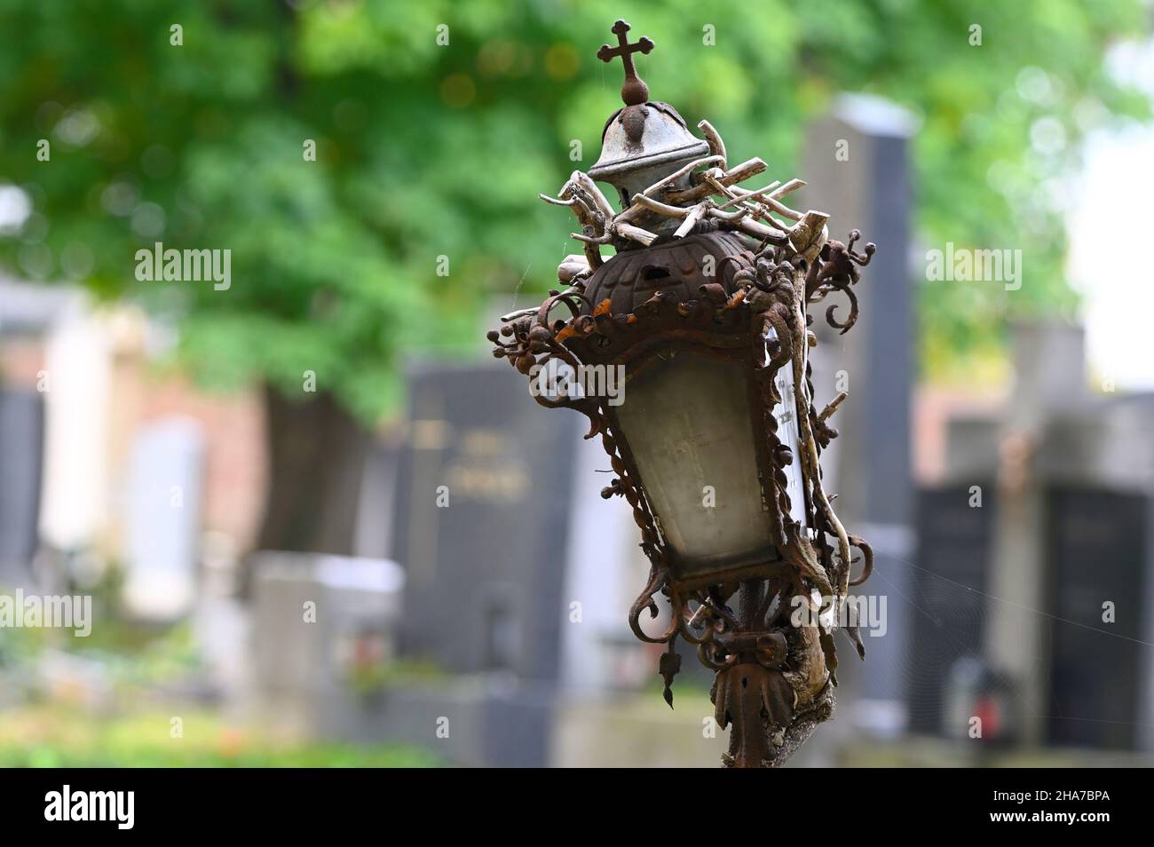 Vienna, Austria. The Vienna Central Cemetery. Grave lantern at the central cemetery Stock Photo