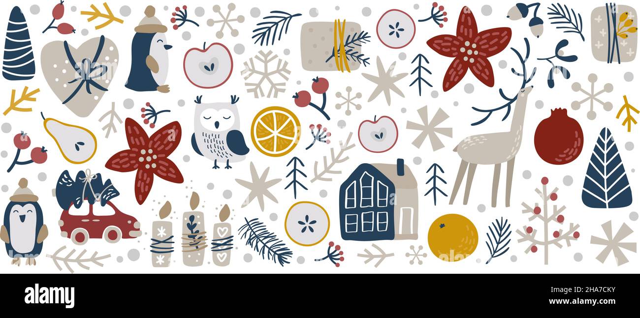 Christmas vector hand drawn rectangle form xmas doodle scandinavian ...