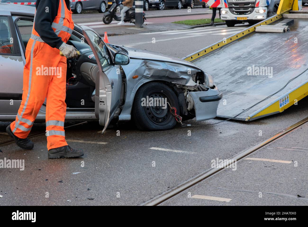 Towing A Car Away At An Accident At Amsterdam The Netherlands 7122021