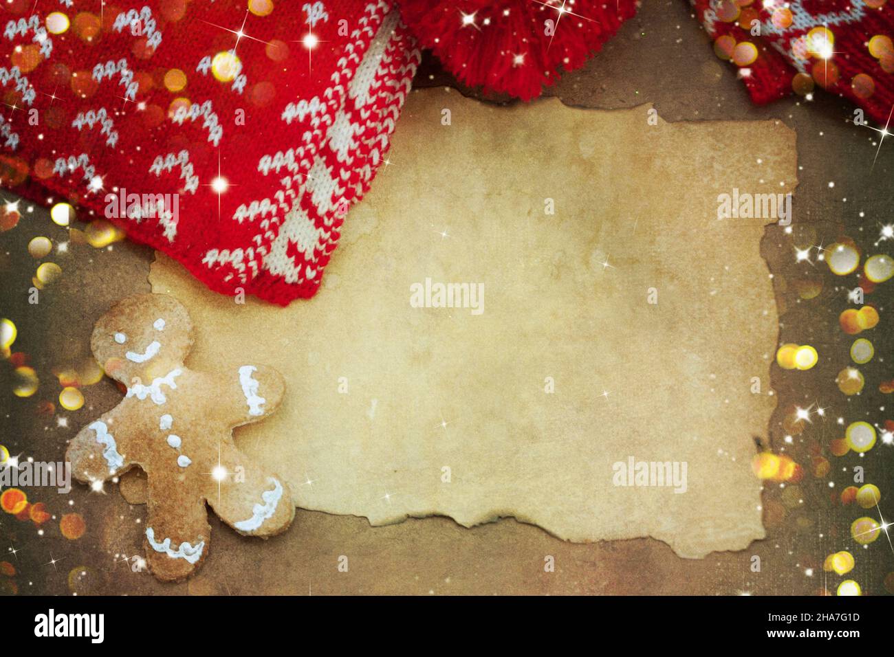 Background with Christmas knitting things Stock Photo
